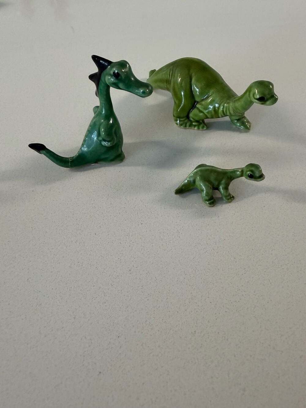 Vintage Hagen-Renaker Miniature Green Dragon and Diplodocus Dinosaur Set